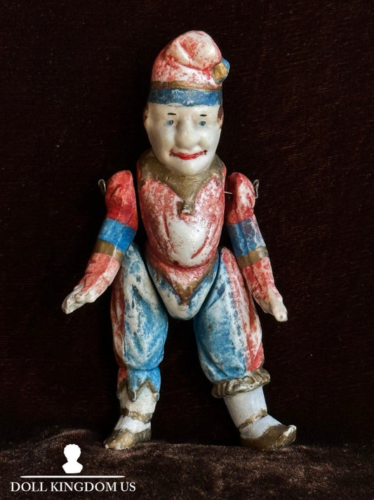 Antique German Miniature 4.25” All Bisque Punch Dollhouse Character Doll