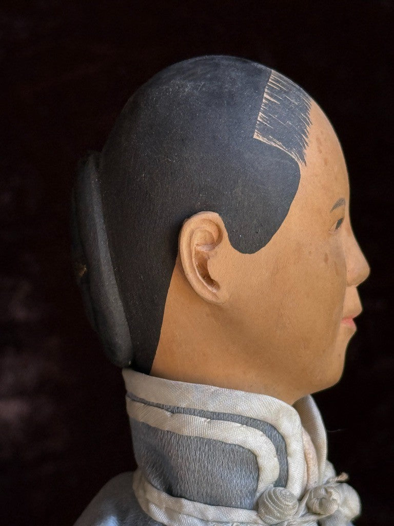 Antique Chinese 12" Door of Hope Mission Carved Wood Cloth Female Doll
