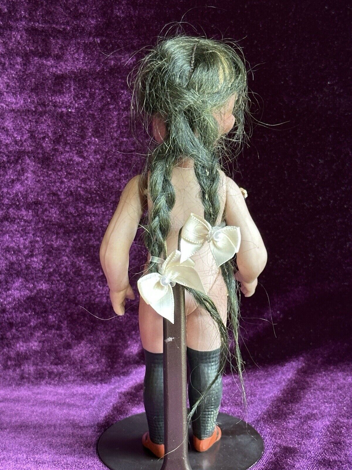 Antique German 7” All Bisque Simon Halbig Dark Complexion Black Stockings Doll