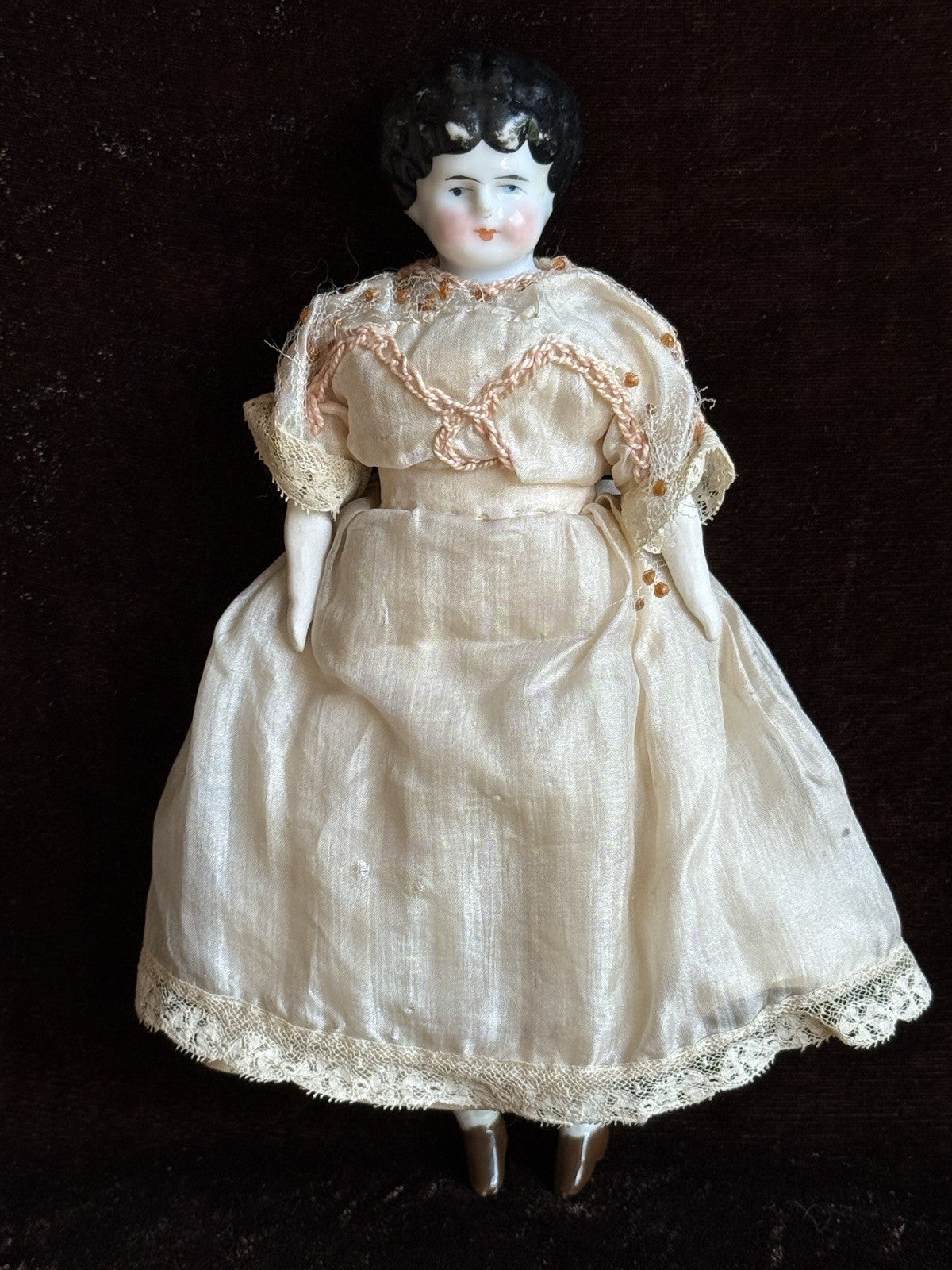 Antique German Cabinet Size 7.875” Hertwig Pet Name Alphabet Body China Doll