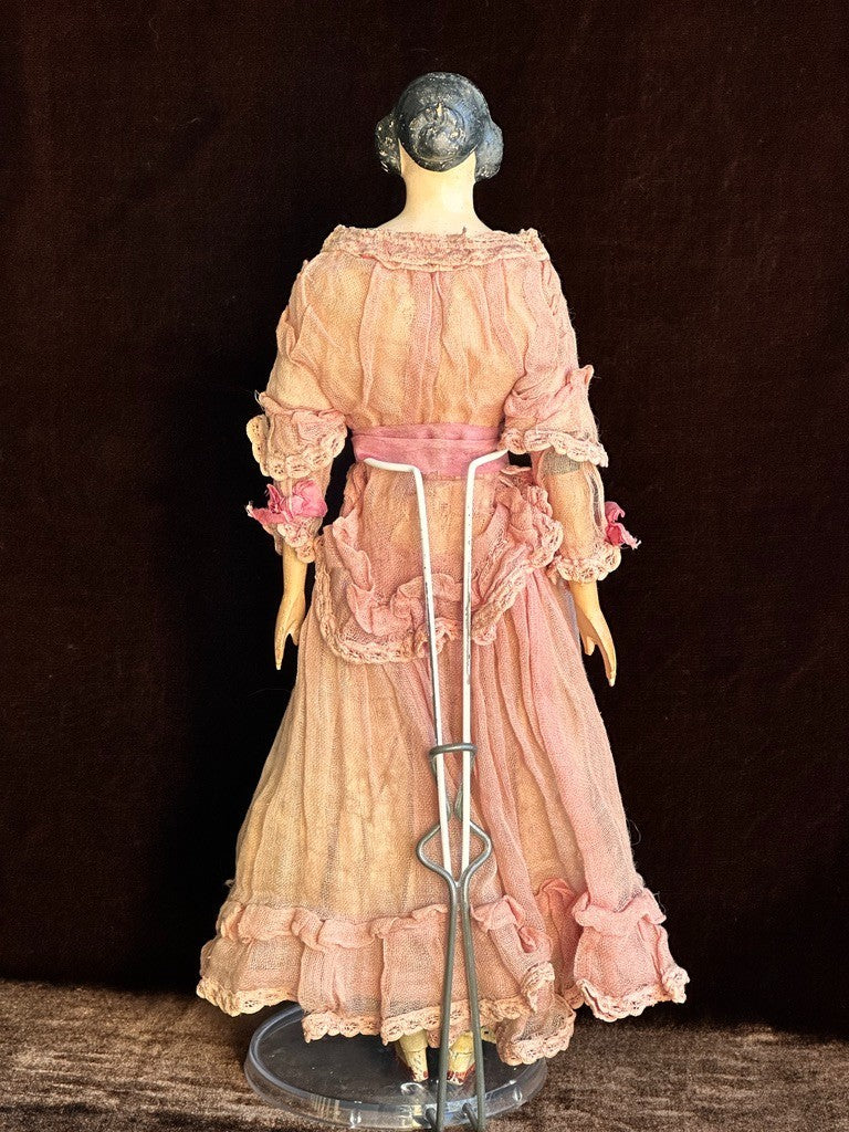 Antique German 13” Papier Mache Milliner’s Model Doll with Bun