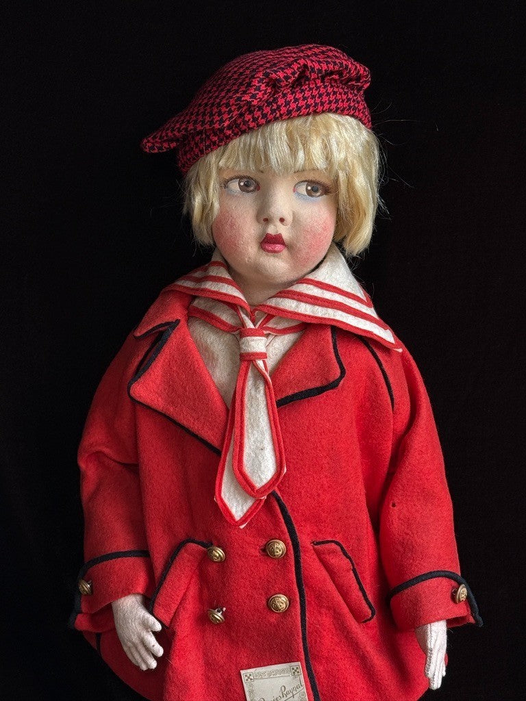 Large Vintage French 23” Raynal Felt Cloth Character Doll with Tag