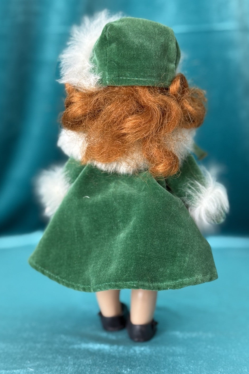 Vintage 1950’s Vogue Hard Plastic SLW Ginny Doll Green Fur Trimmed Coat Outfit