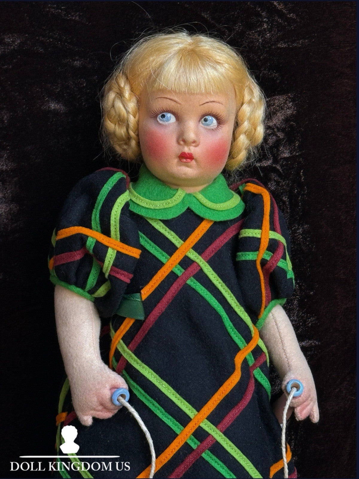 Vintage Italian 14.5” Lenci Lucy Felt Cloth Character Girl Doll with Jump Rope