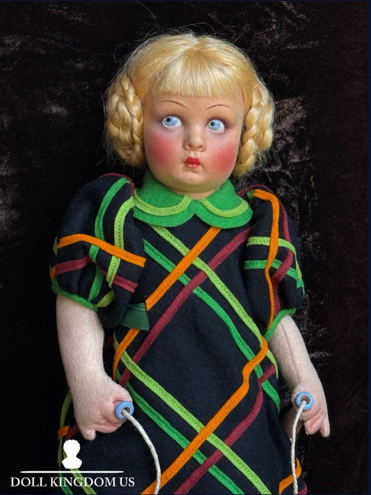 Vintage Italian 14.5” Lenci Lucy Felt Cloth Character Girl Doll with Jump Rope