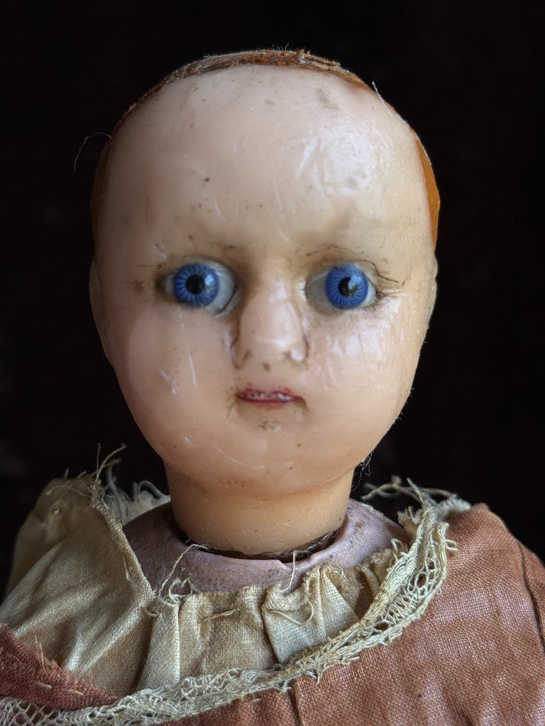 Rare Antique German 17” Mechanical Wax Doll Toy