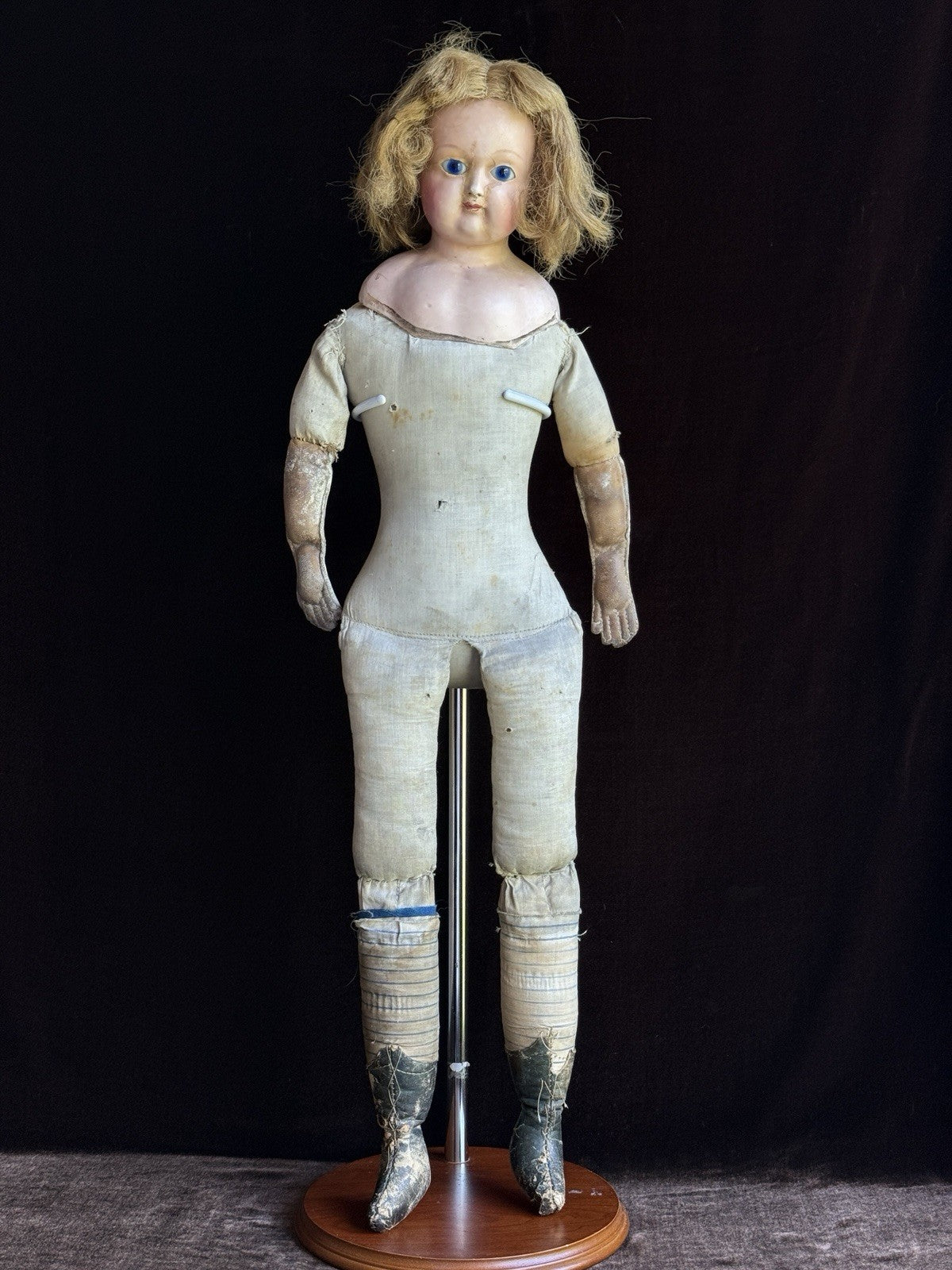 Antique German 26” Wax Over Papier Mache Doll