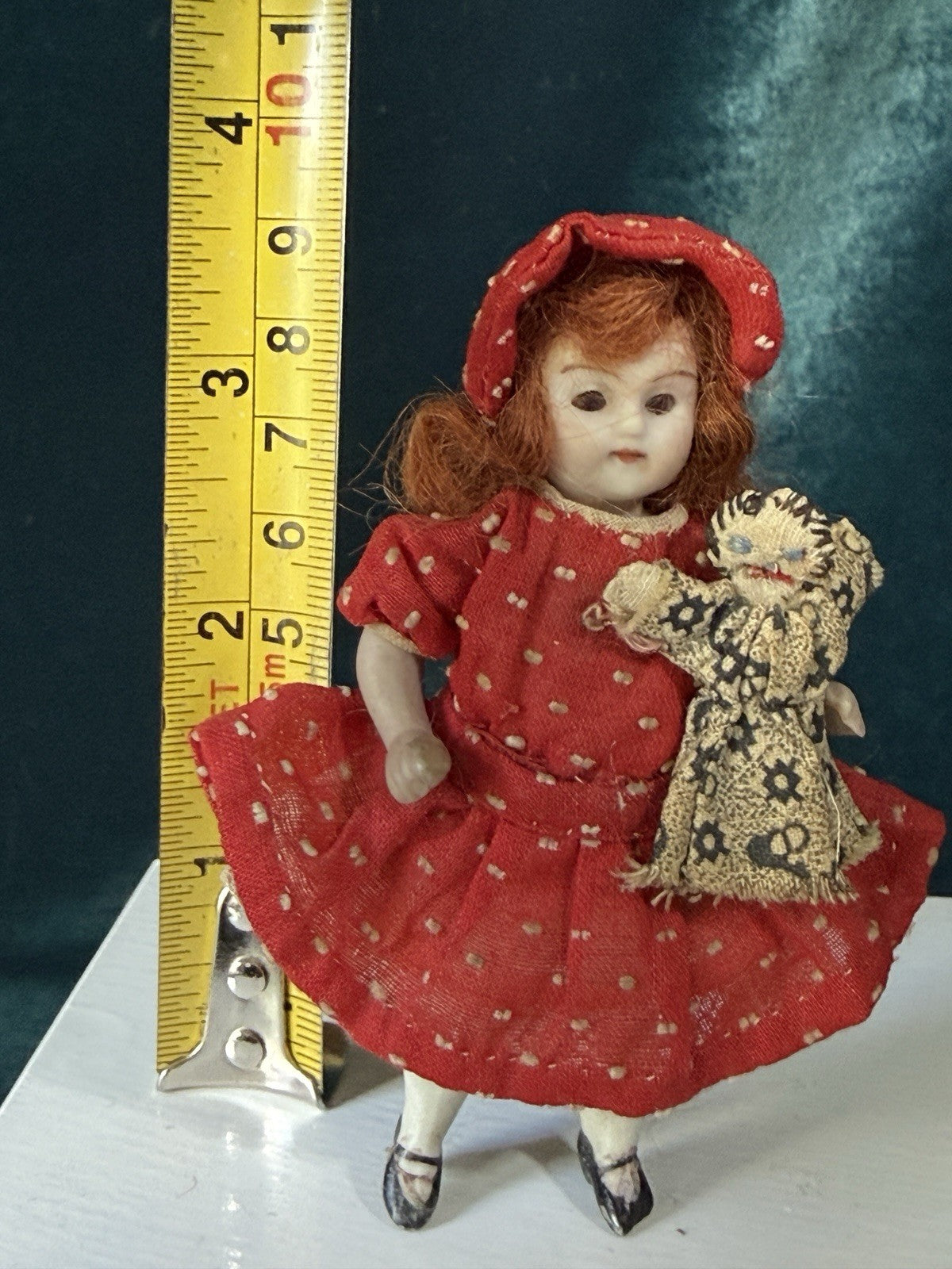 Antique German 3.5” All Bisque Mignonette Dollhouse Doll