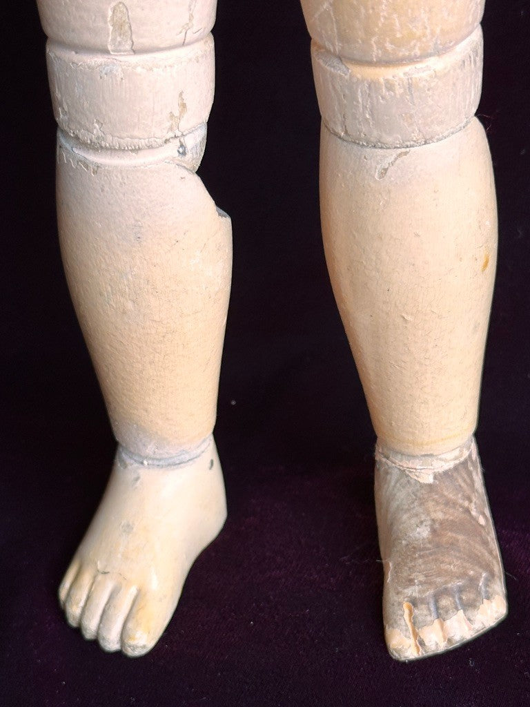 Antique American 16” Schoenhut 102 Series Wooden Doll Carved Braided Hair Bow