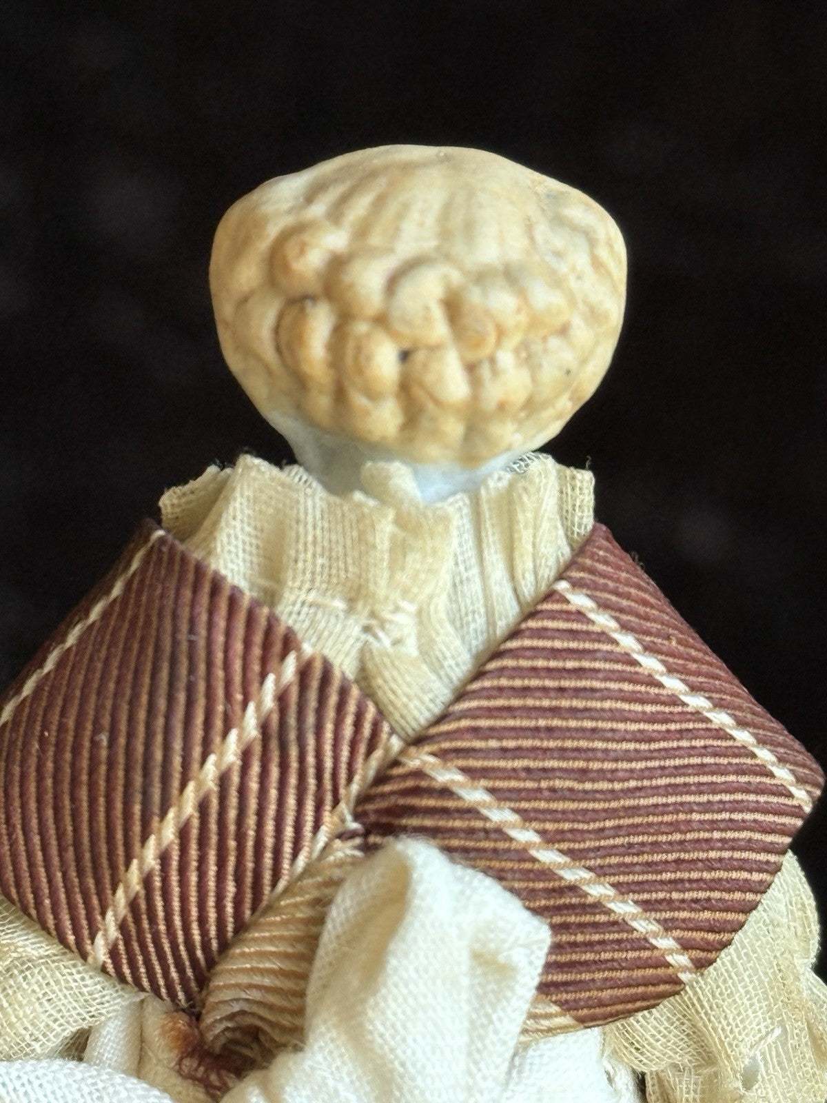 Antique German 3.5” Bisque Cloth Miniature Dollhouse Flat Top Parian Girl Doll