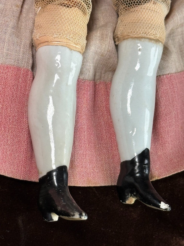 Antique German 14” Young Dagmar Style China Shoulder Head Doll Pierced Ears