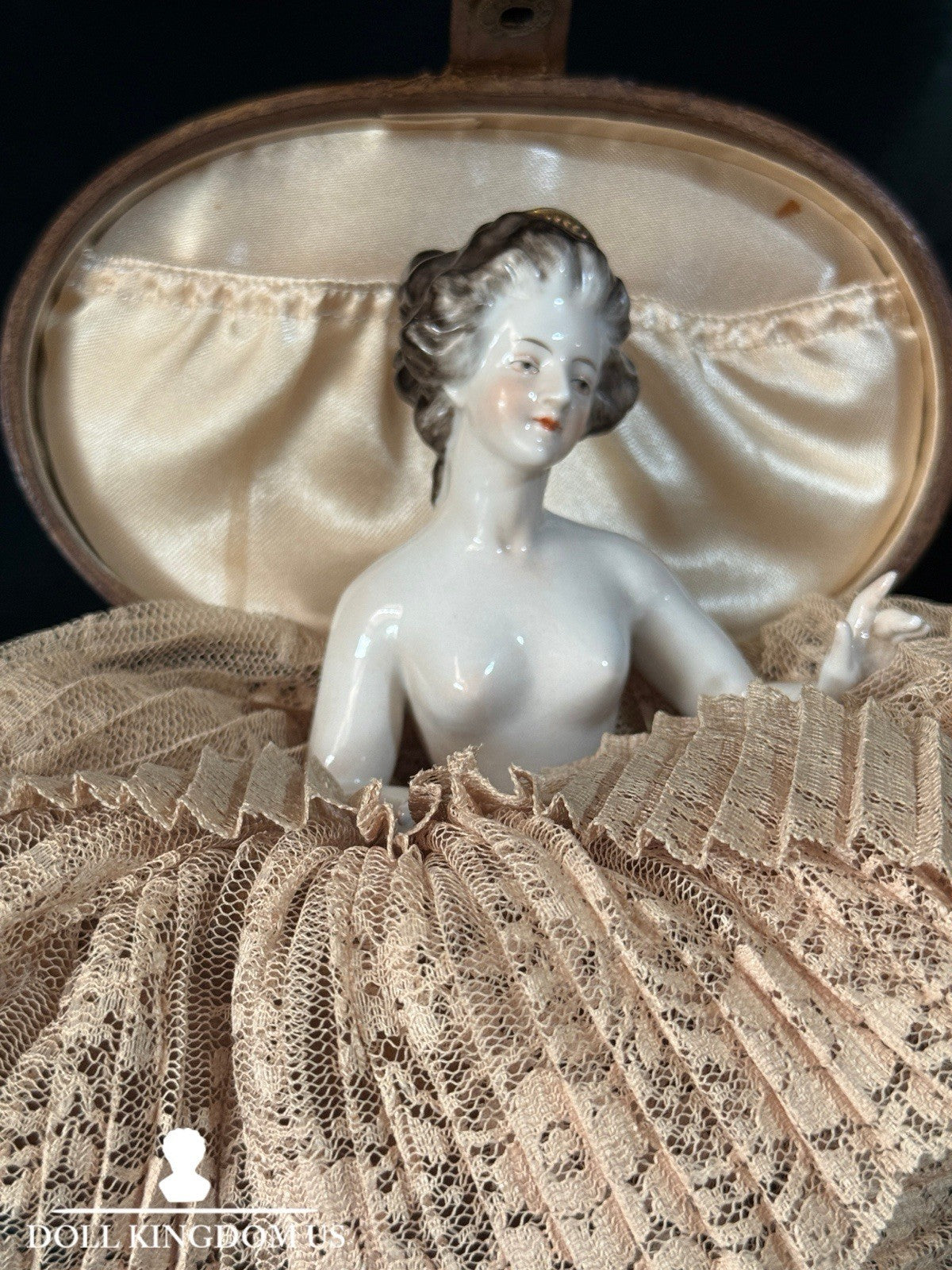 Antique German Porcelain Volkstedt Rudolstadt Half Doll Pin Cushion