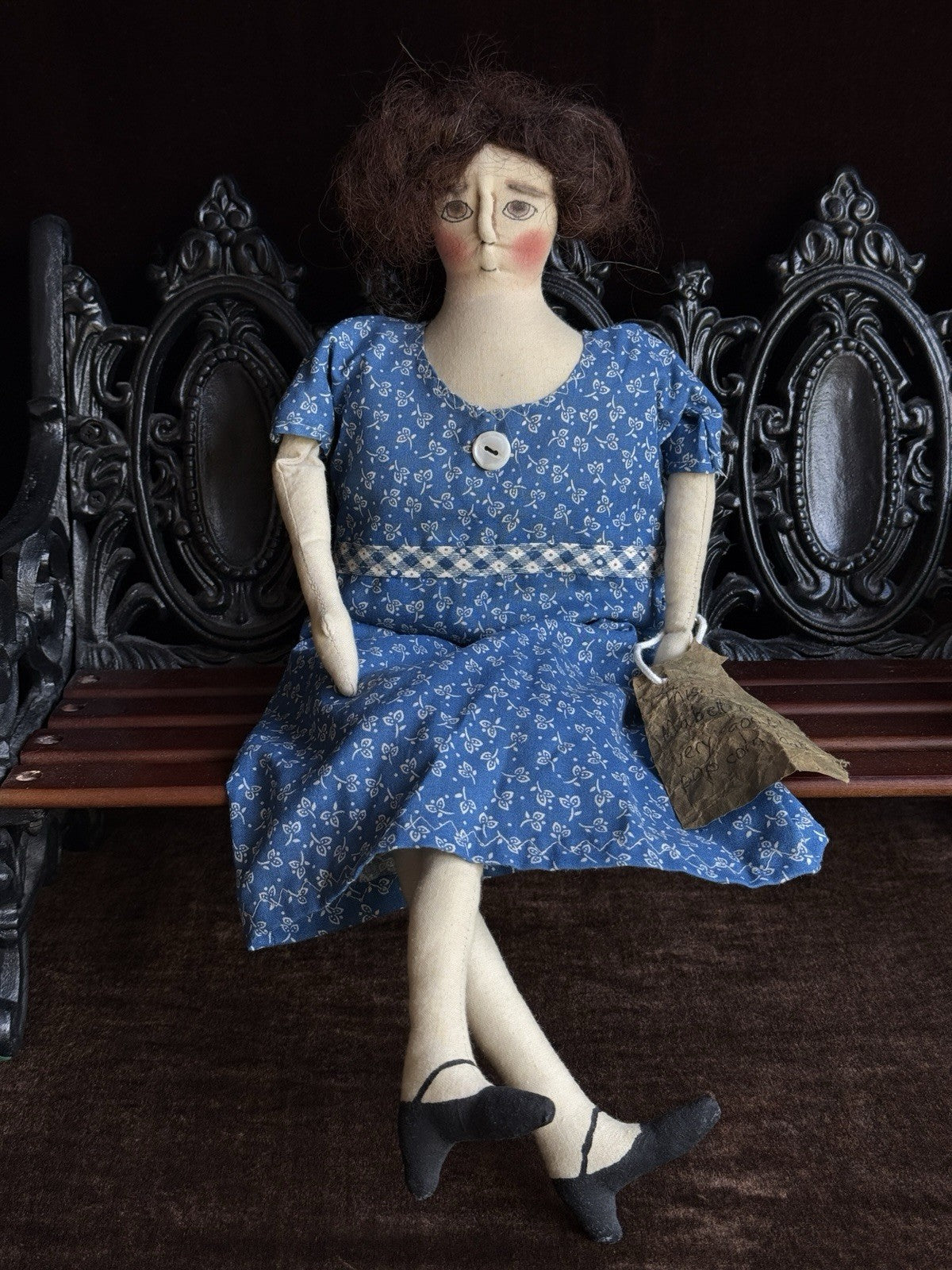 Handmade 18” Signed Cloth Folk Art Decorative Doll