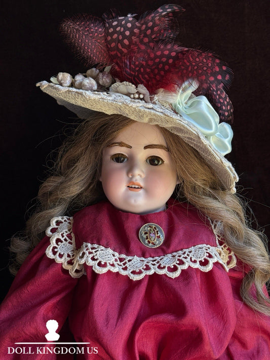 Antique German 23” Armand Marseille 370 Bisque Shoulder Head Leather Body Doll