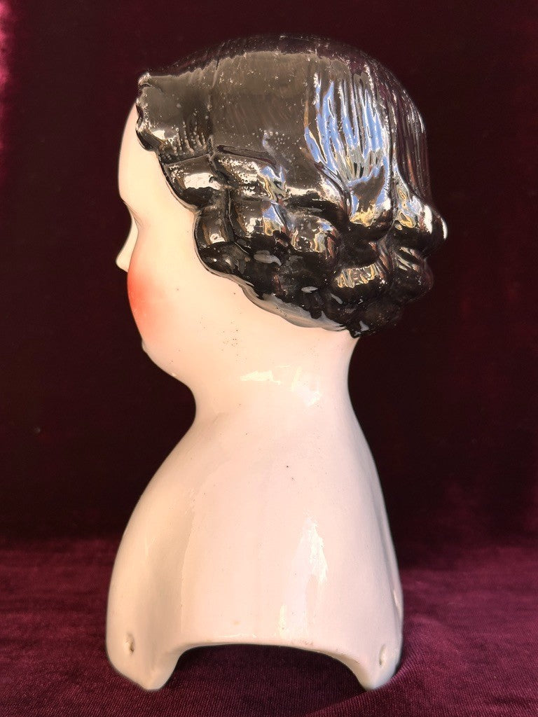 Lot of 2 Large Antique German Flat Top Highbrow China Dolls Shoulder Heads Only