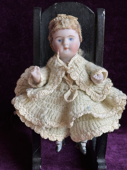 Rare Antique German 4.25” Kestner 184 All Bisque Mignonette Doll with Bent Legs