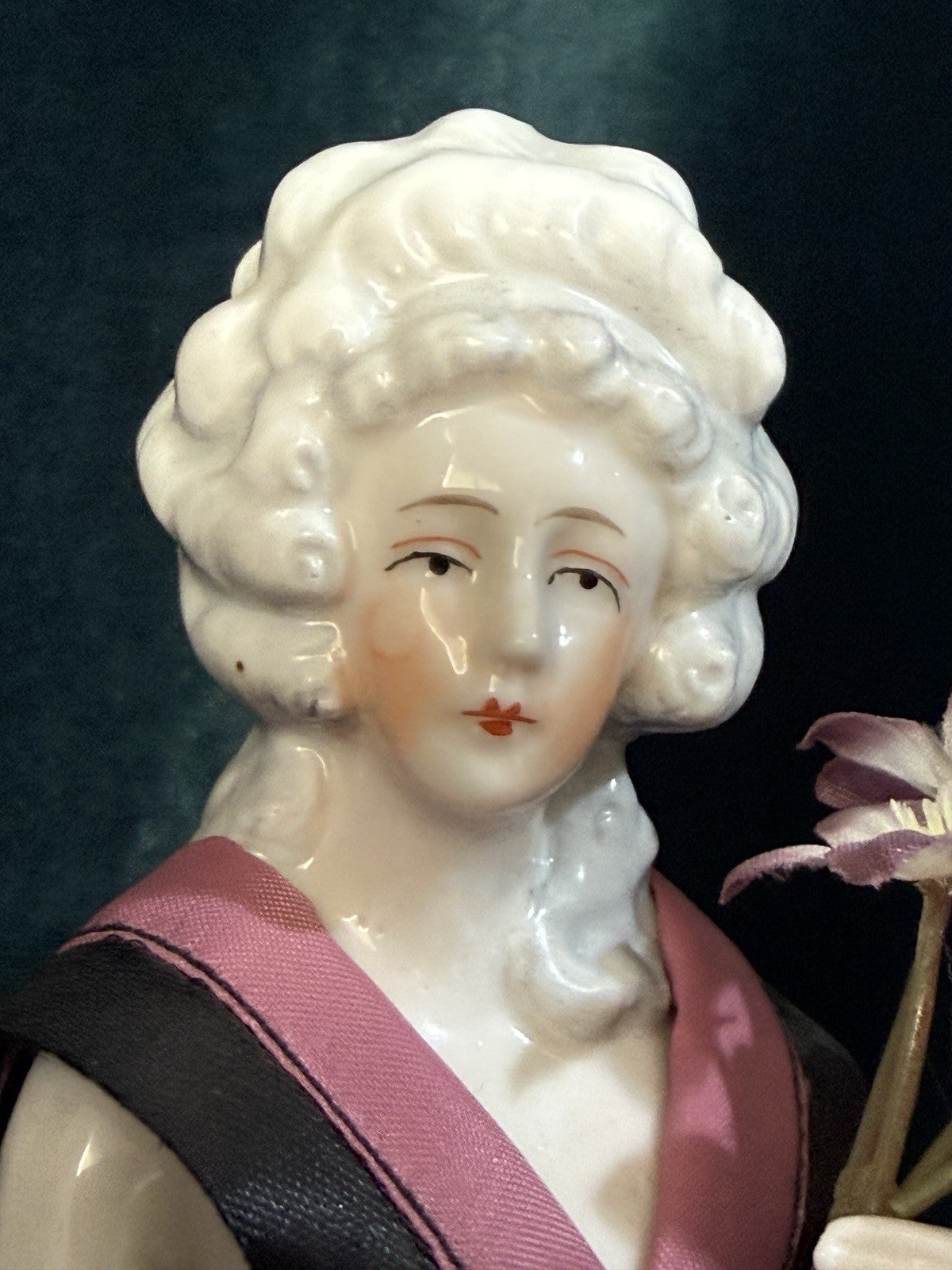 Large 10 1/2” Antique German Porcelain Schneider (?) Half Doll Pin Cushion
