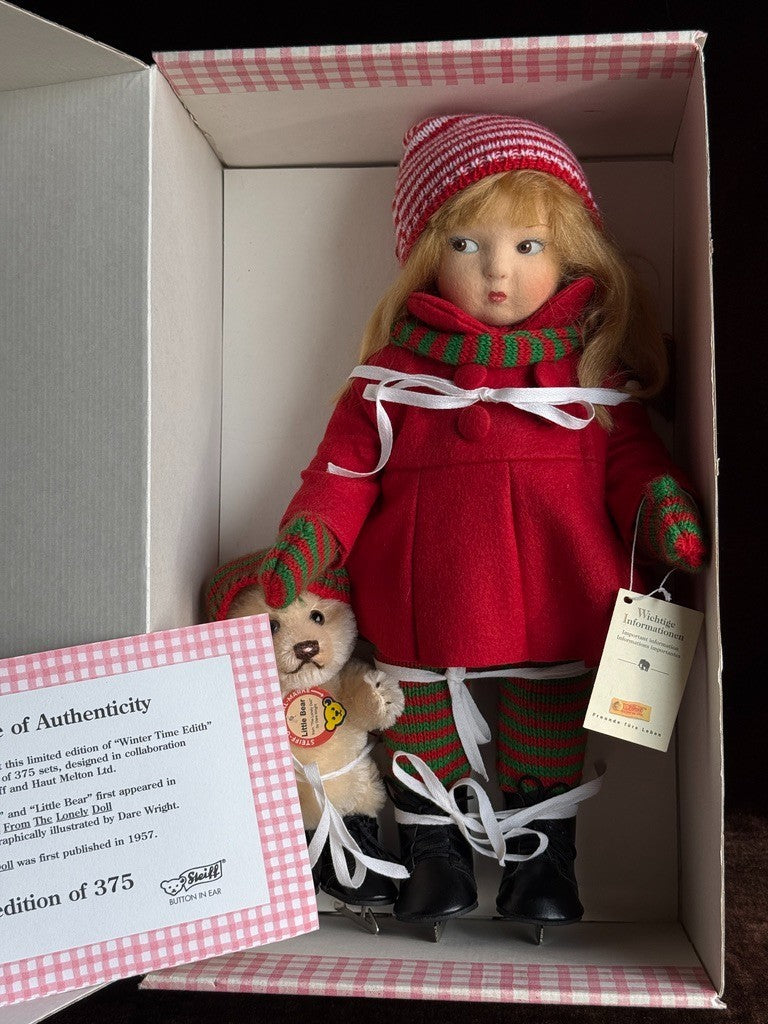 Haut Melton Wintertime Edith The Lonely Doll Little Bear Steiff Set New in Box