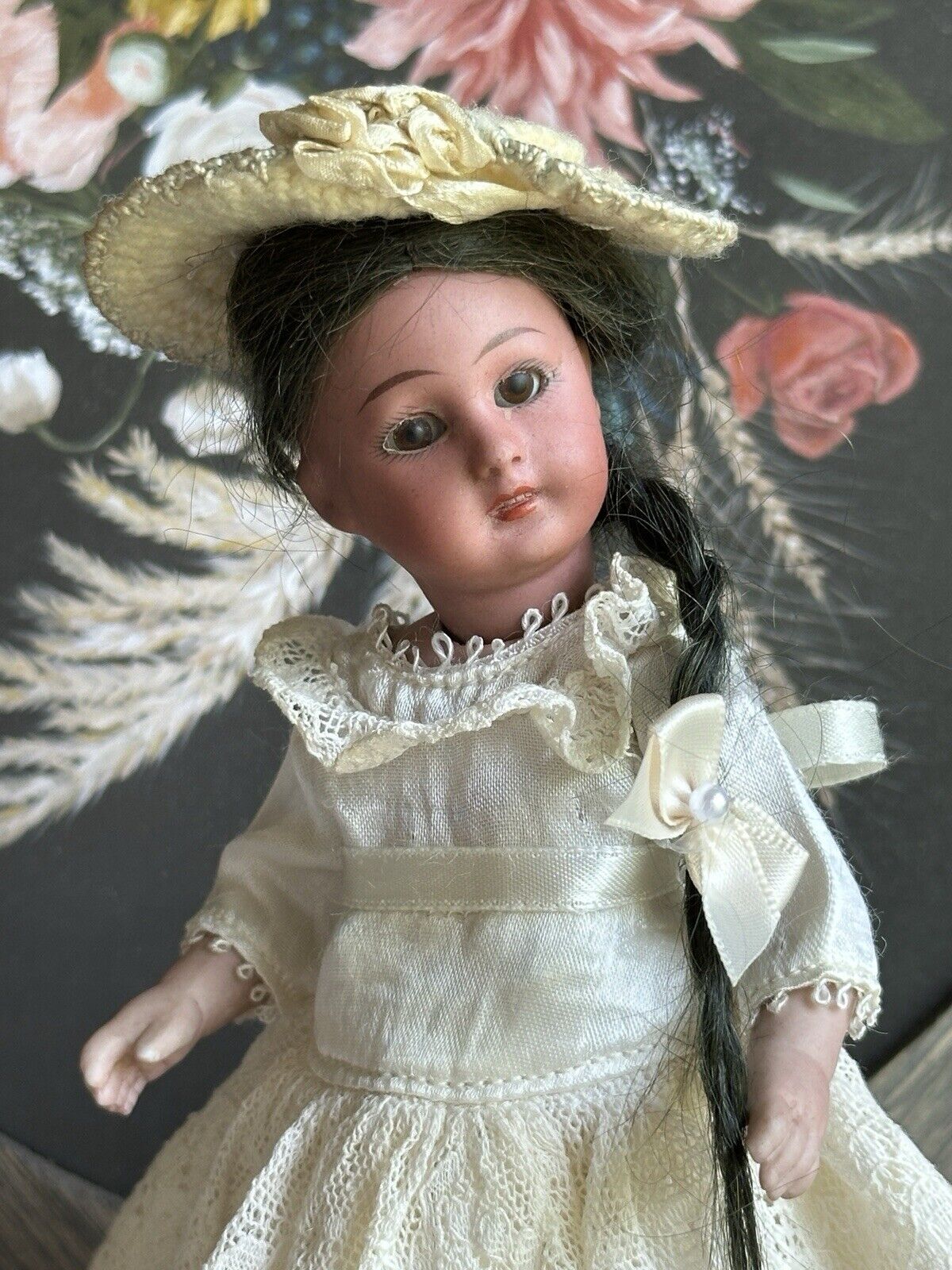Antique German 7” All Bisque Simon Halbig Dark Complexion Black Stockings Doll