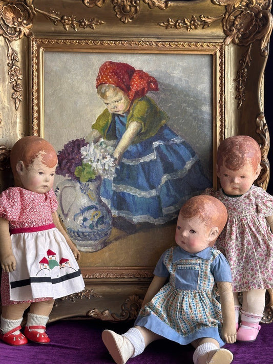 Ritta Boemm Oil Painting Käthe Kruse Dolls Signed Original Artwork in Gilt Frame