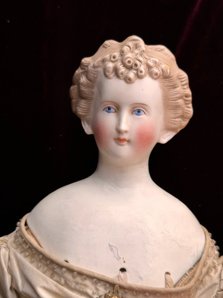 Antique German 18” Countess Dagmar Parian Bisque Head China Doll