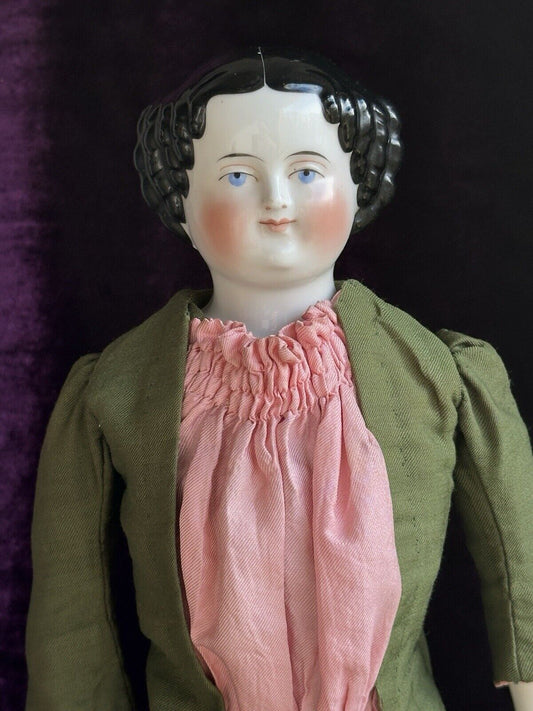 Antique German 20” Flat Top Highbrow China Shoulder Head Doll