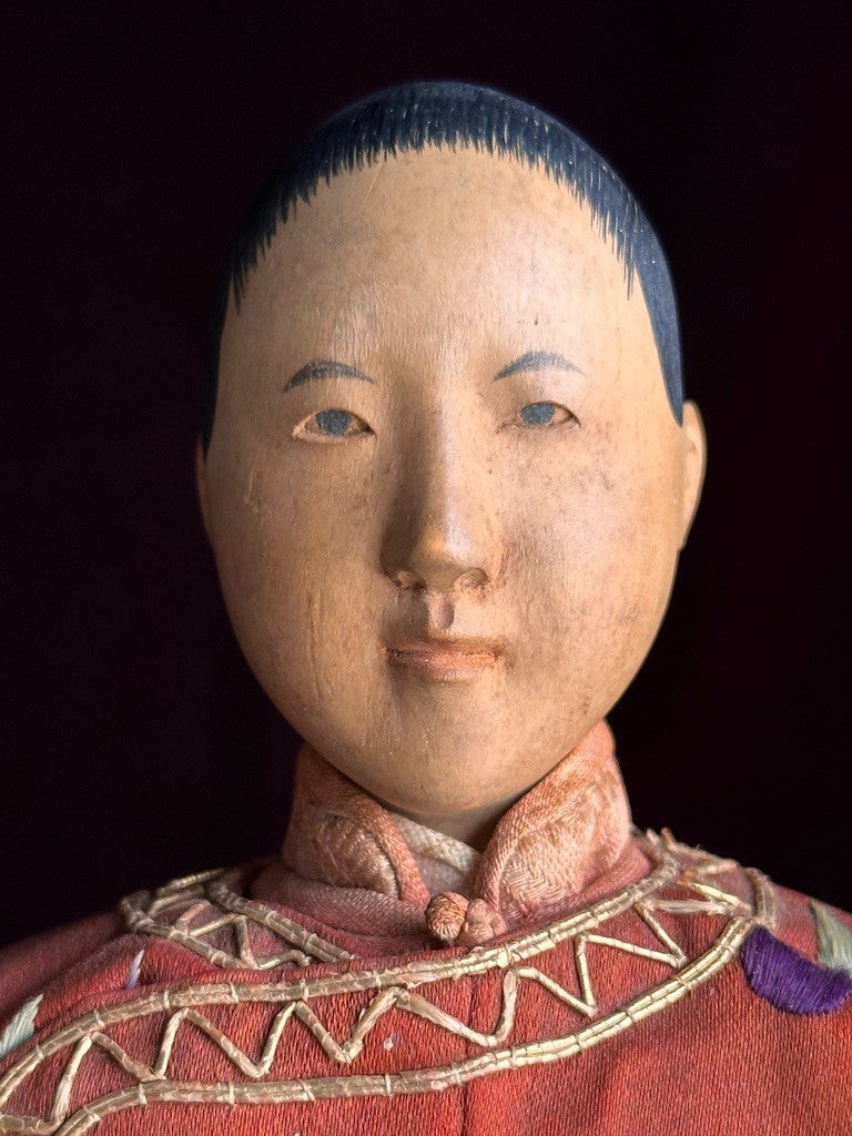 Pair of Antique Door of Hope Mission Carved Wood Cloth Bride and Groom Dolls