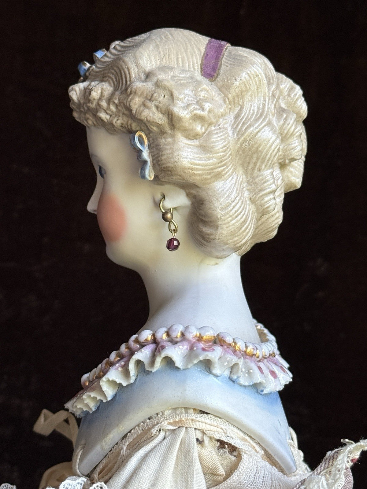 Antique German 19” Kling Bisque Head Parian China Dresden Doll Glass Eyes