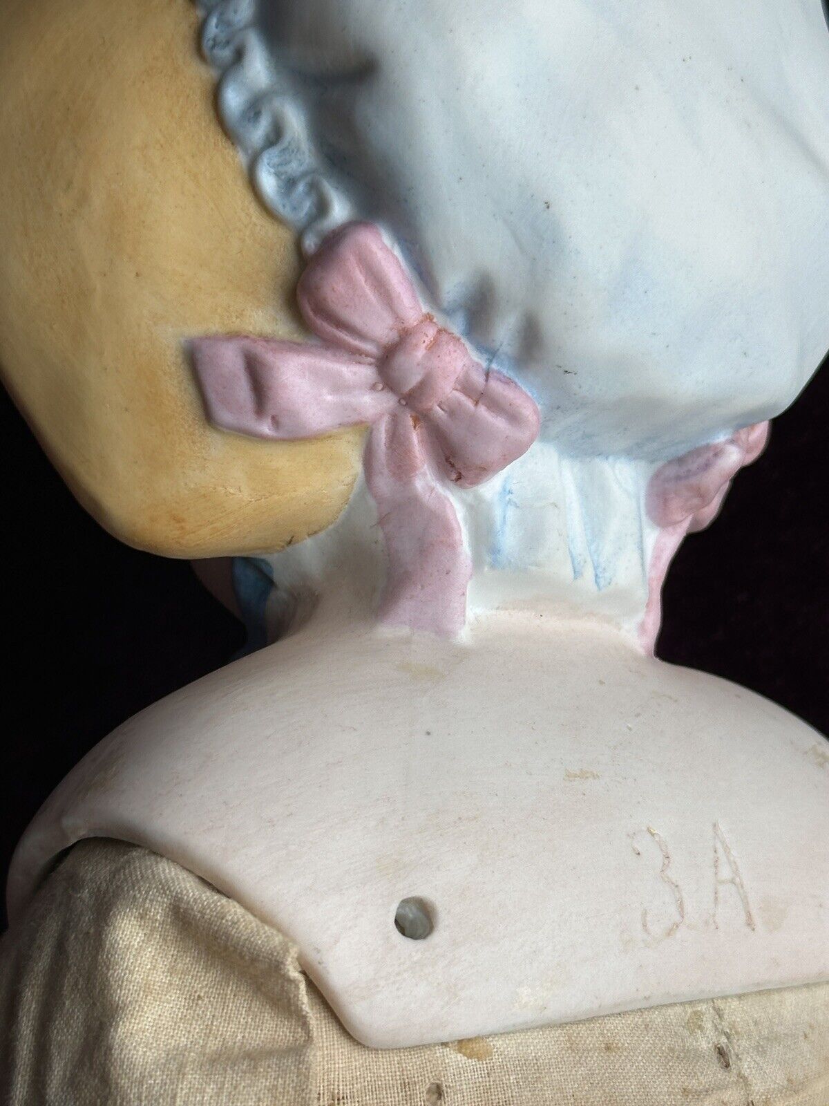 Rare Large Antique German 23” Hertwig (?) Molded Bonnet Bisque Head Parian Doll