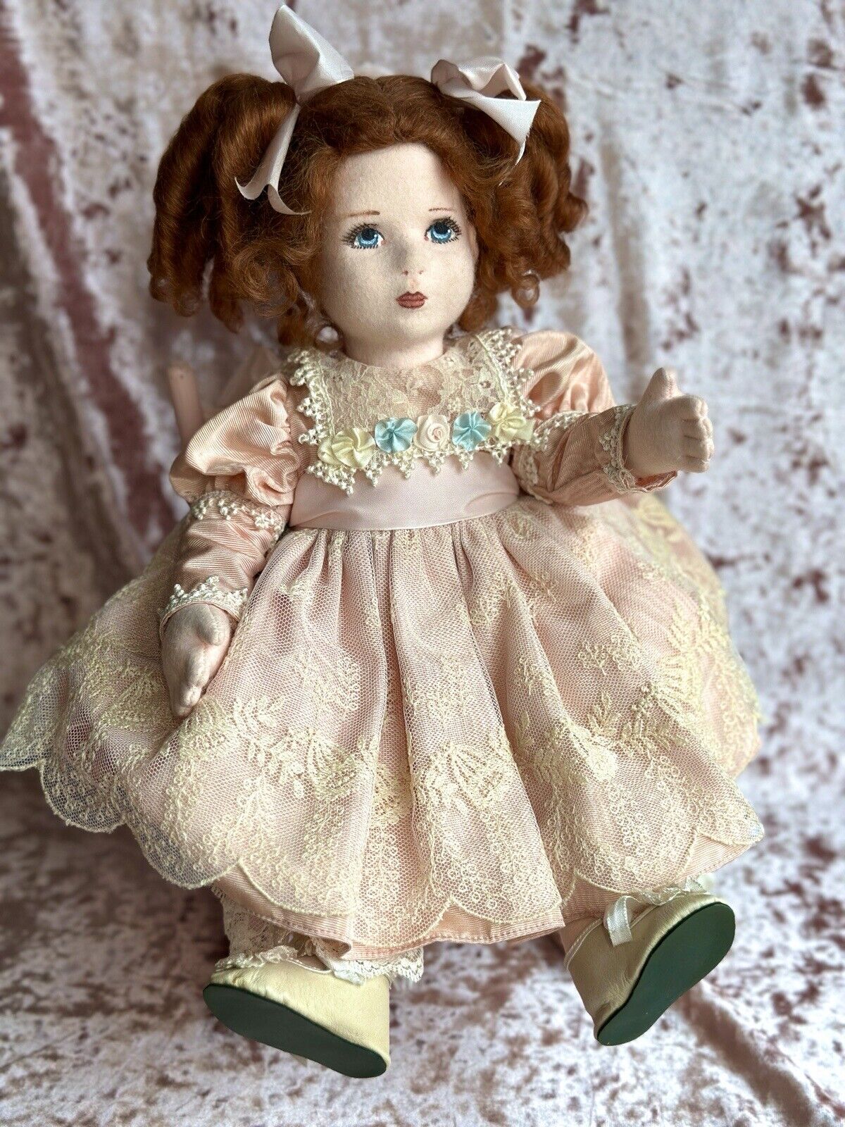 Artist Signed 15.5” Felt Cloth Girl American Beauty Doll By Shirley Peck LE 25