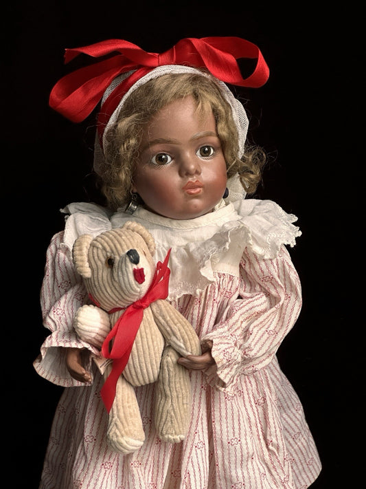 Vintage 11.5” Porcelain Reproduction of French Bru Jne Dark Complexion Doll