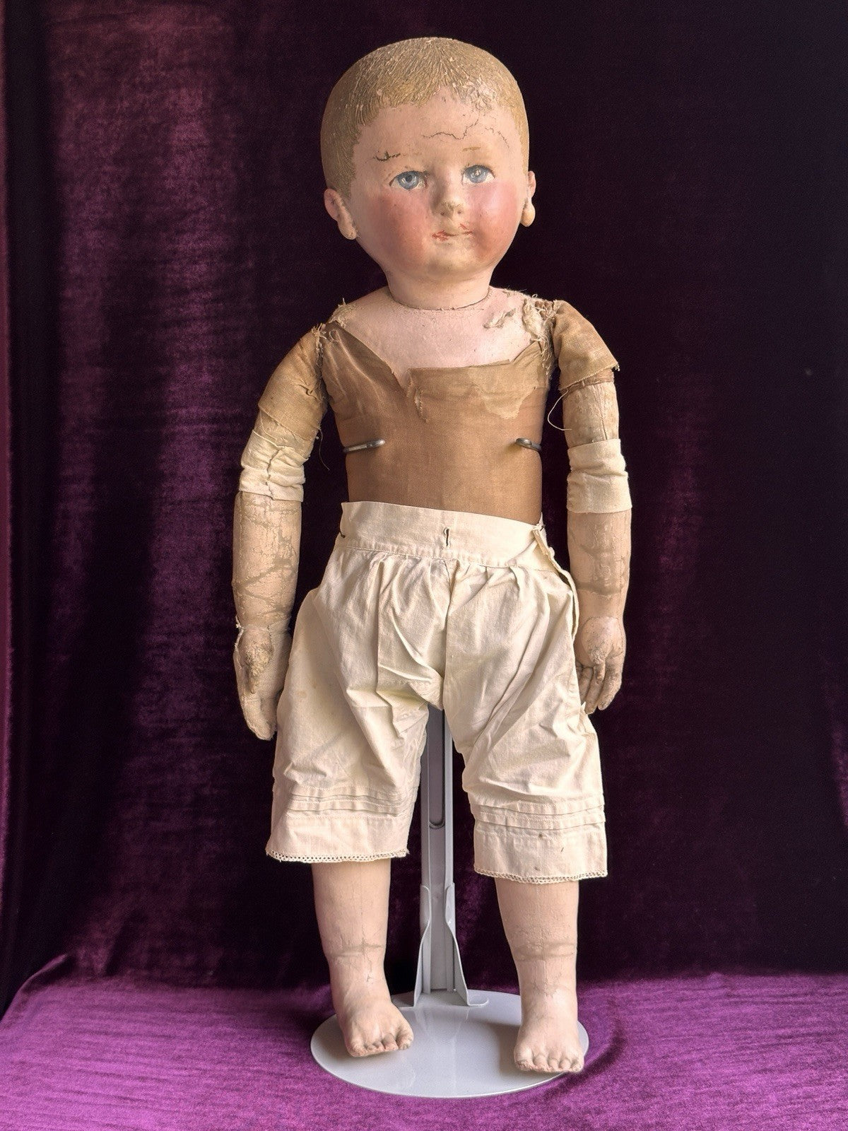 Huge 27” Antique American Martha Chase Oil Painted Cloth Baby Doll