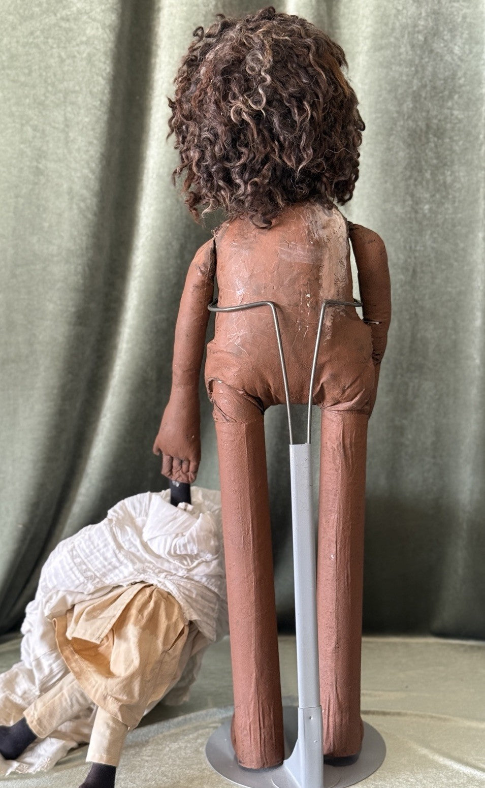 OOAK (?) Handmade Papier-mâché Like AA 29” Doll with Her Toy Doll