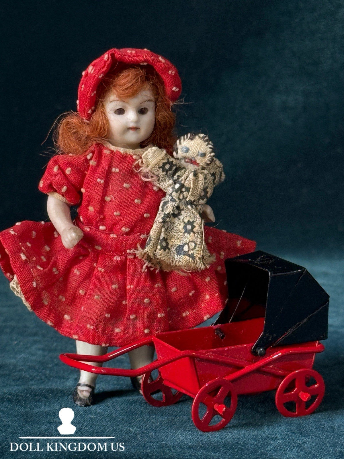 Antique German 3.5” All Bisque Mignonette Dollhouse Doll