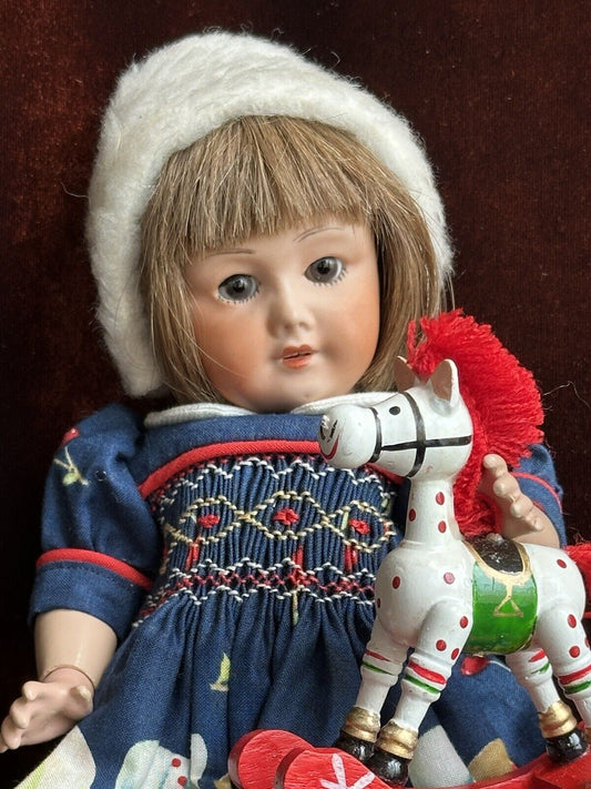 Porcelain/Composition 10.5”Reproduction of Antique French Bleuette SFBJ 301 Doll