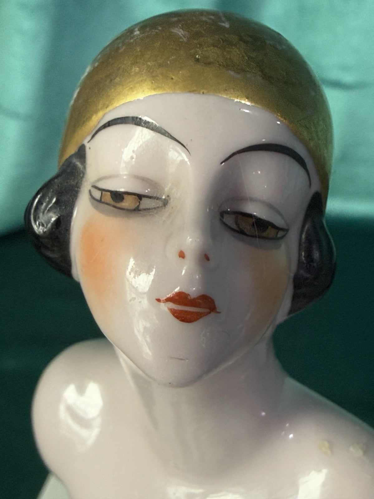 Gold Hair Antique German Art Deco Flapper Pin Cushion Half 4 3/4” Doll Arms Away
