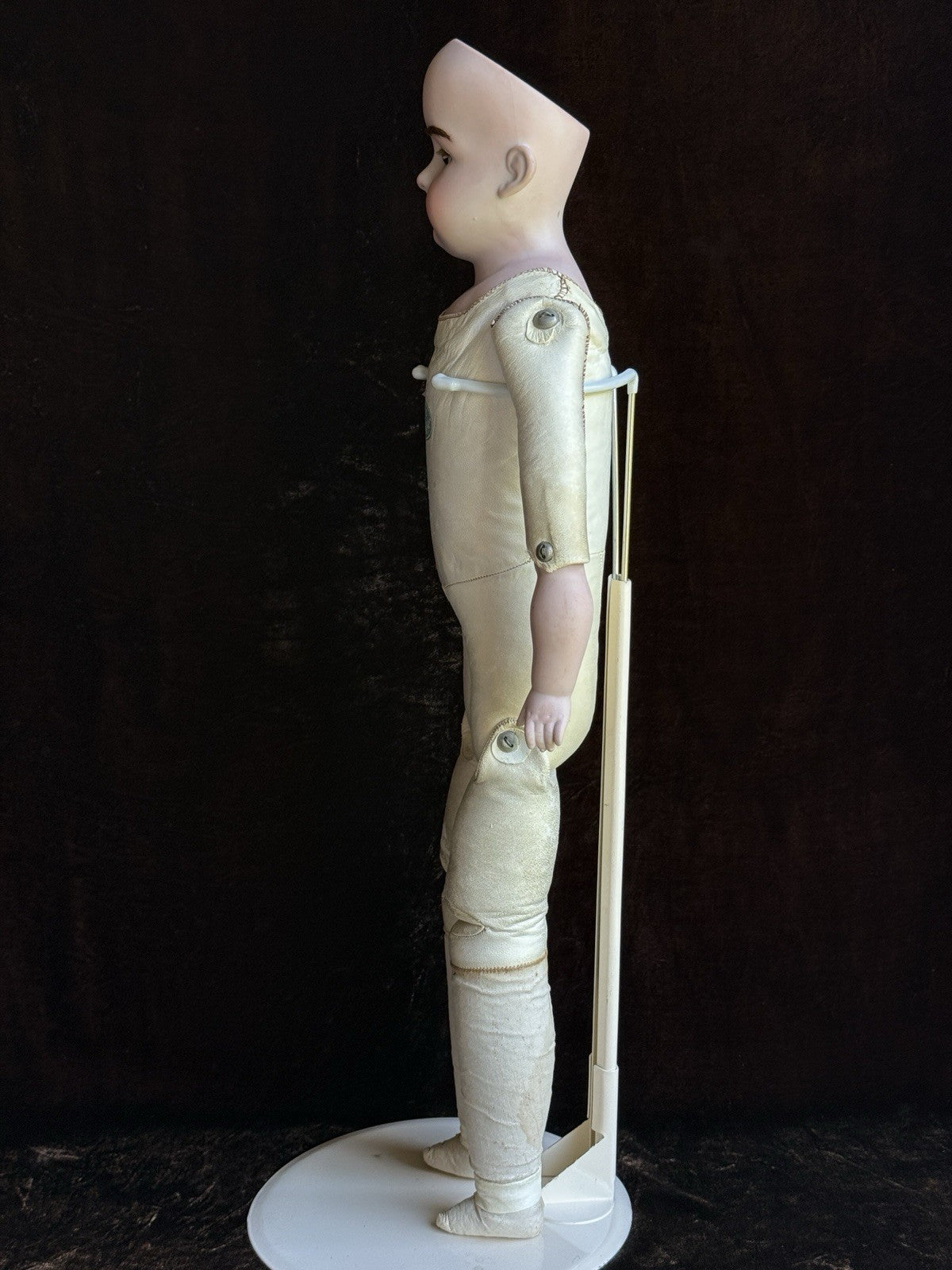 Antique German 23” Armand Marseille 370 Bisque Shoulder Head Leather Body Doll
