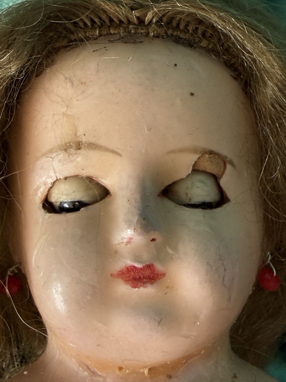 Antique German Wax Paper Mache 13” Doll with Glass Sleepy Eyes