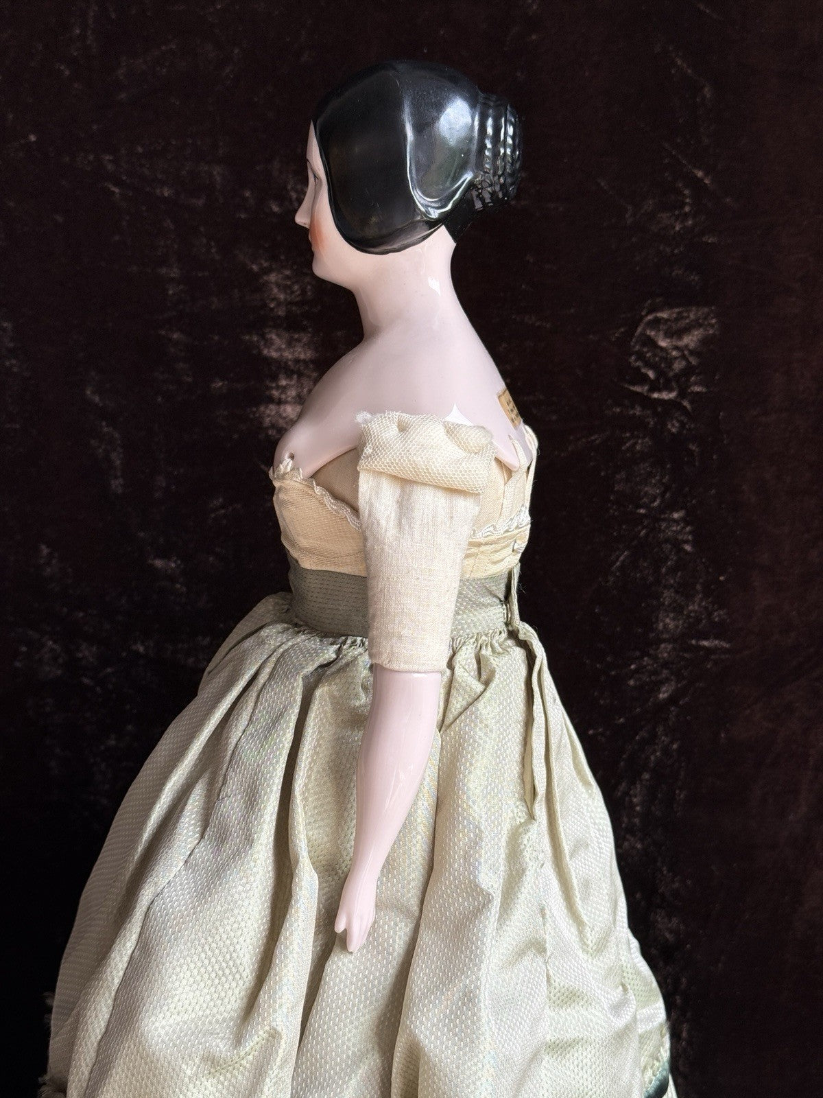 Vintage 16.5” Emma Clear Fanny Elssler China Head Doll with Molded Bun