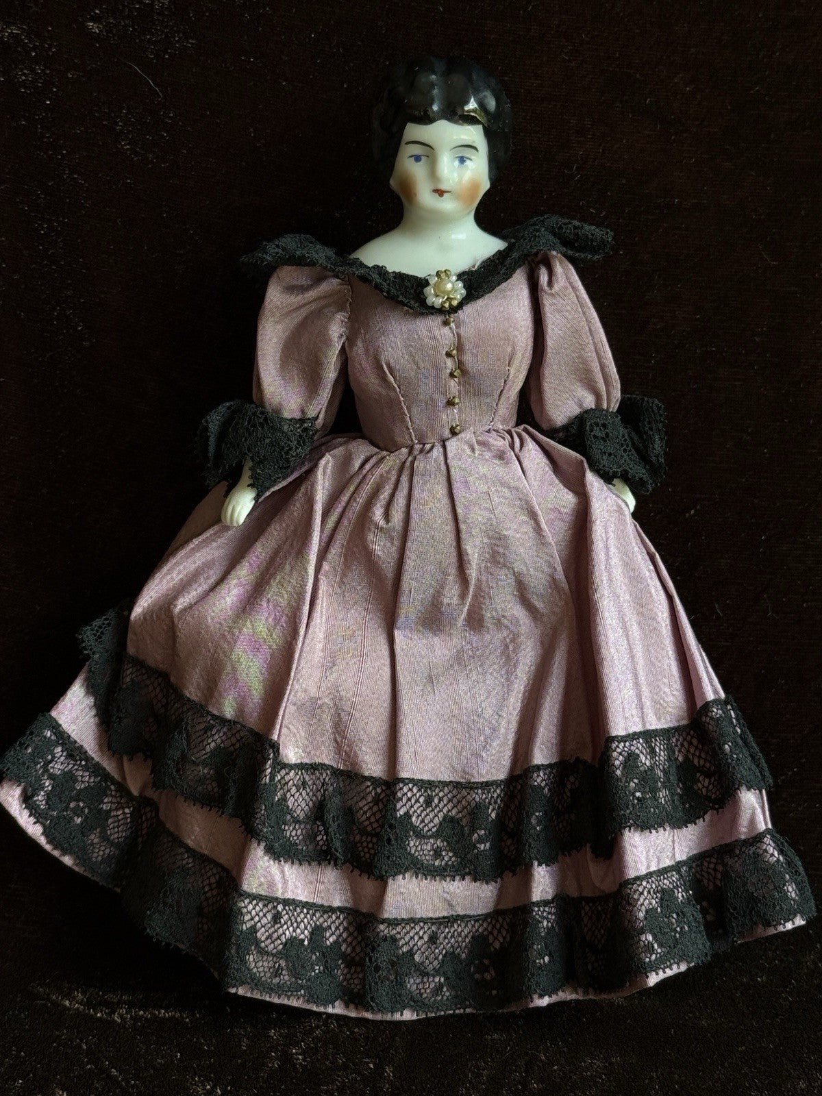 Antique German 6.75” Bisque Cloth Miniature Dollhouse Lowbrow China Doll