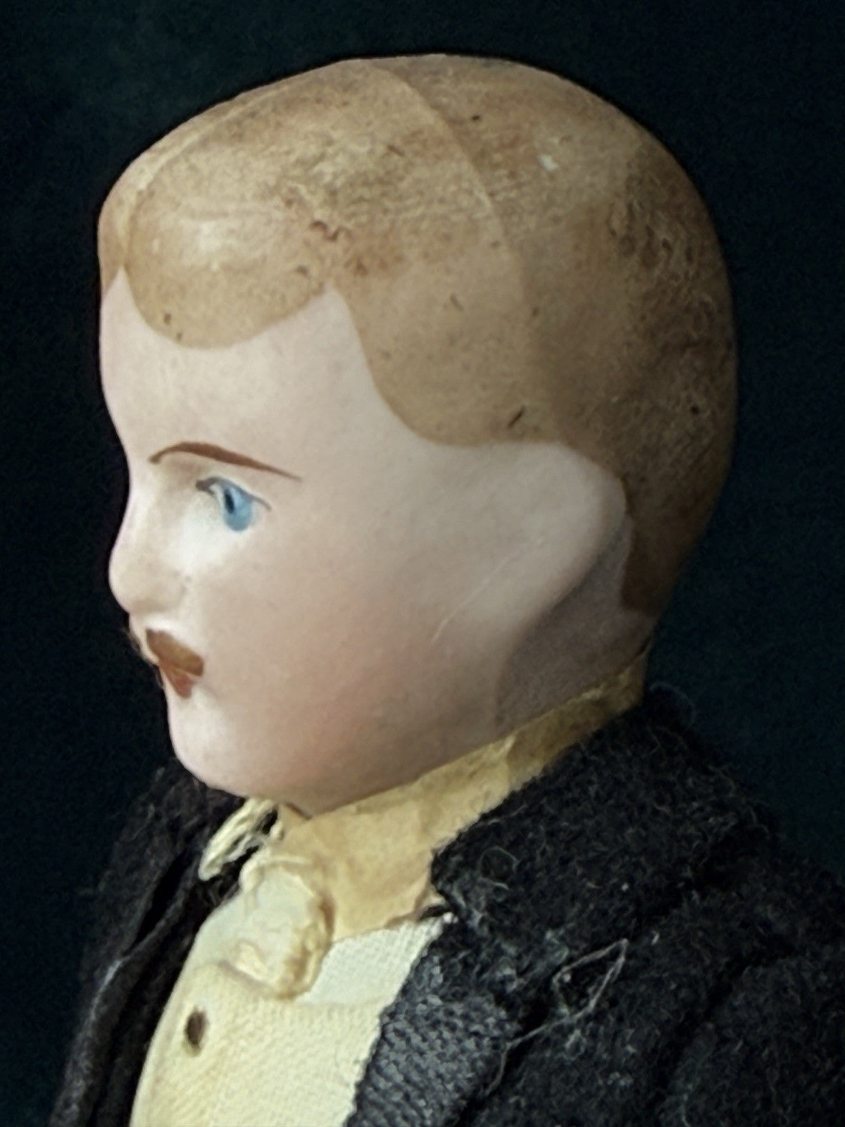 Antique German 7” Bisque Miniature Dollhouse Male Mustache Gentleman Doll