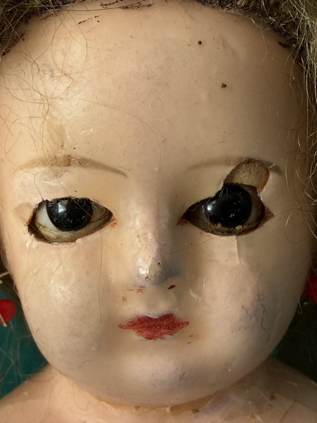 Antique German Wax Paper Mache 13” Doll with Glass Sleepy Eyes