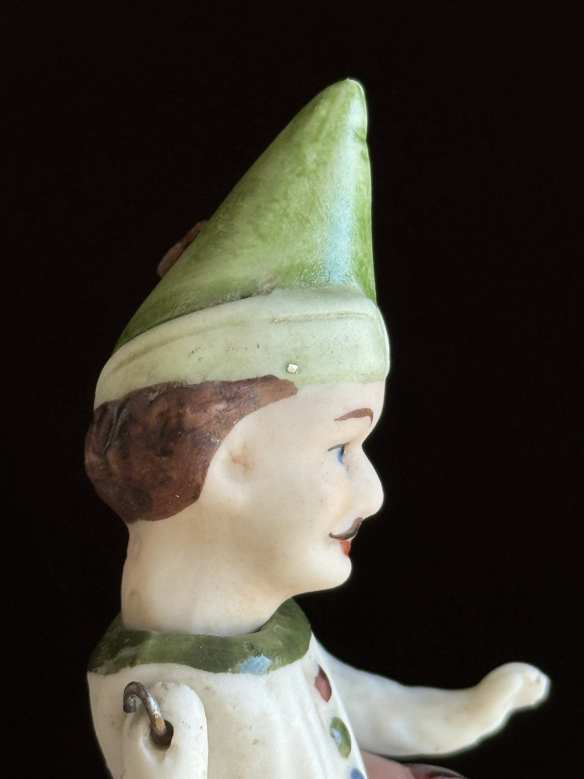 Antique German Miniature 4.25” All Bisque Jester Doll