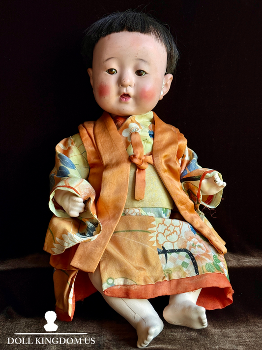Antique Japanese 17.5” Ichimatsu Gofun Oriental Baby Doll