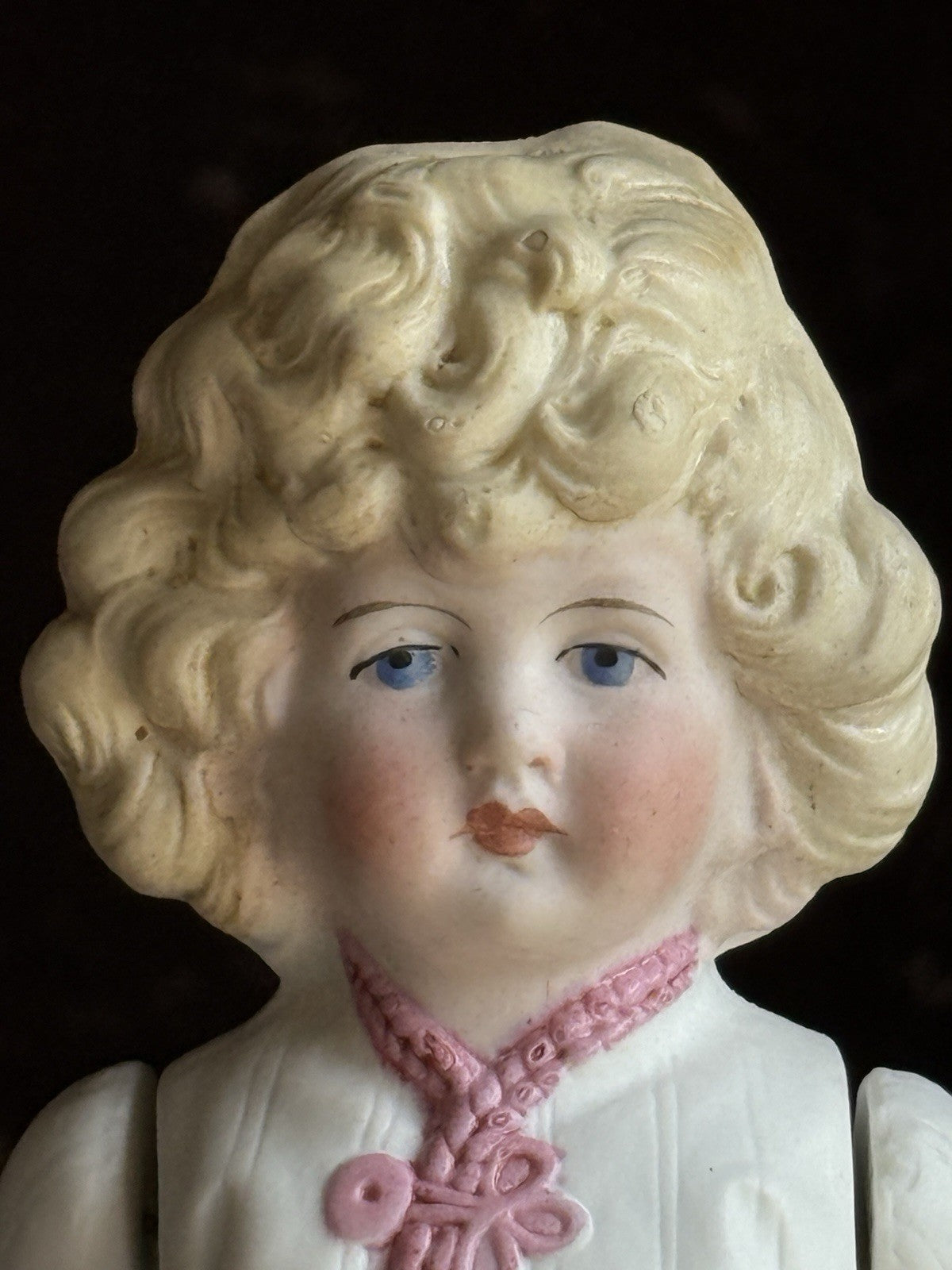 Antique German 6.5” All Bisque Miniature Dollhouse Doll Molded Outfit