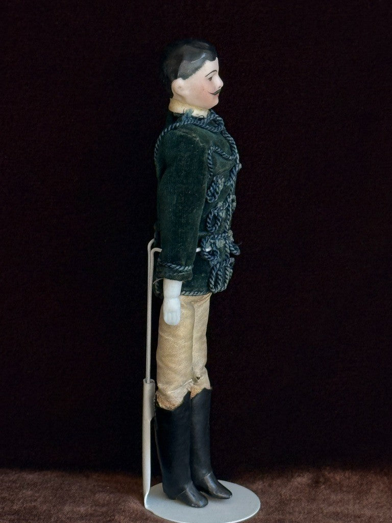 Antique German 7” Bisque Miniature Dollhouse Male Mustache Gentleman Doll