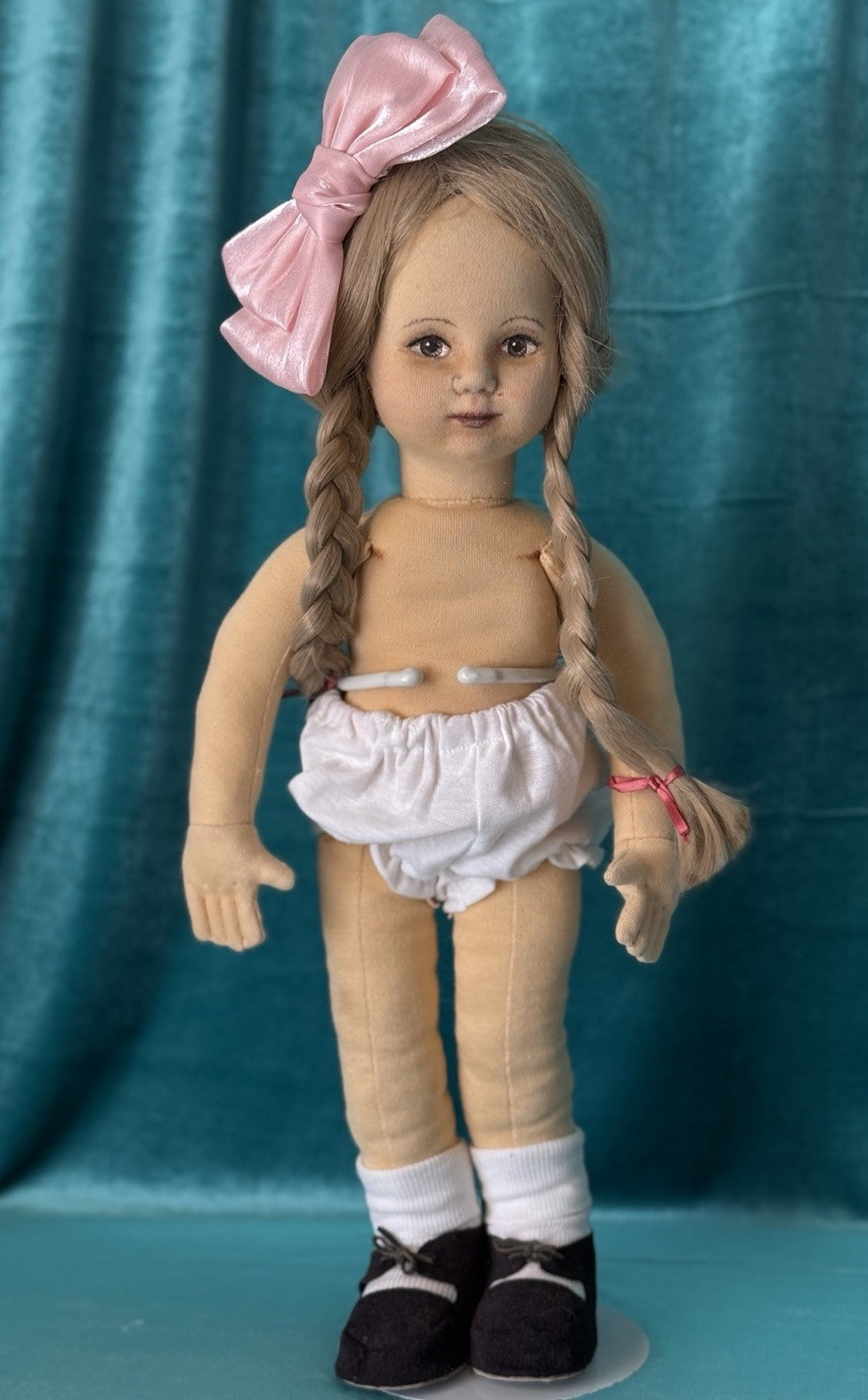 Vintage Artist Stockinette Face Painted 18” Girl Doll