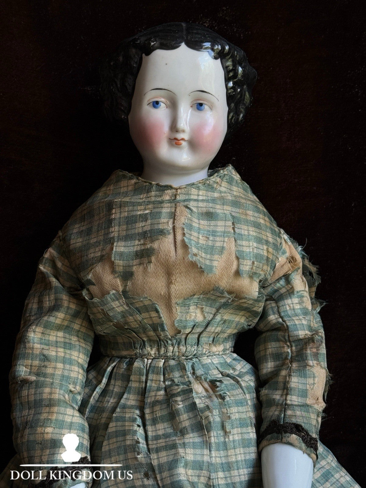Antique German 16” Flat Top Highbrow China Shoulder Head Doll