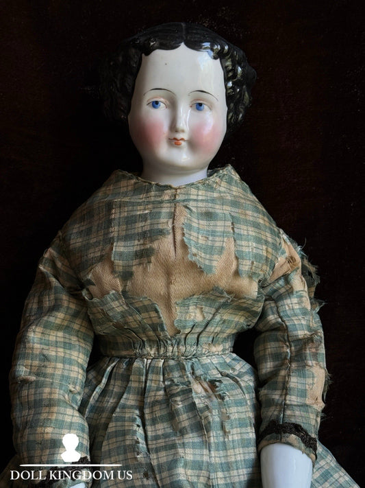 Antique German 16” Flat Top Highbrow China Shoulder Head Doll