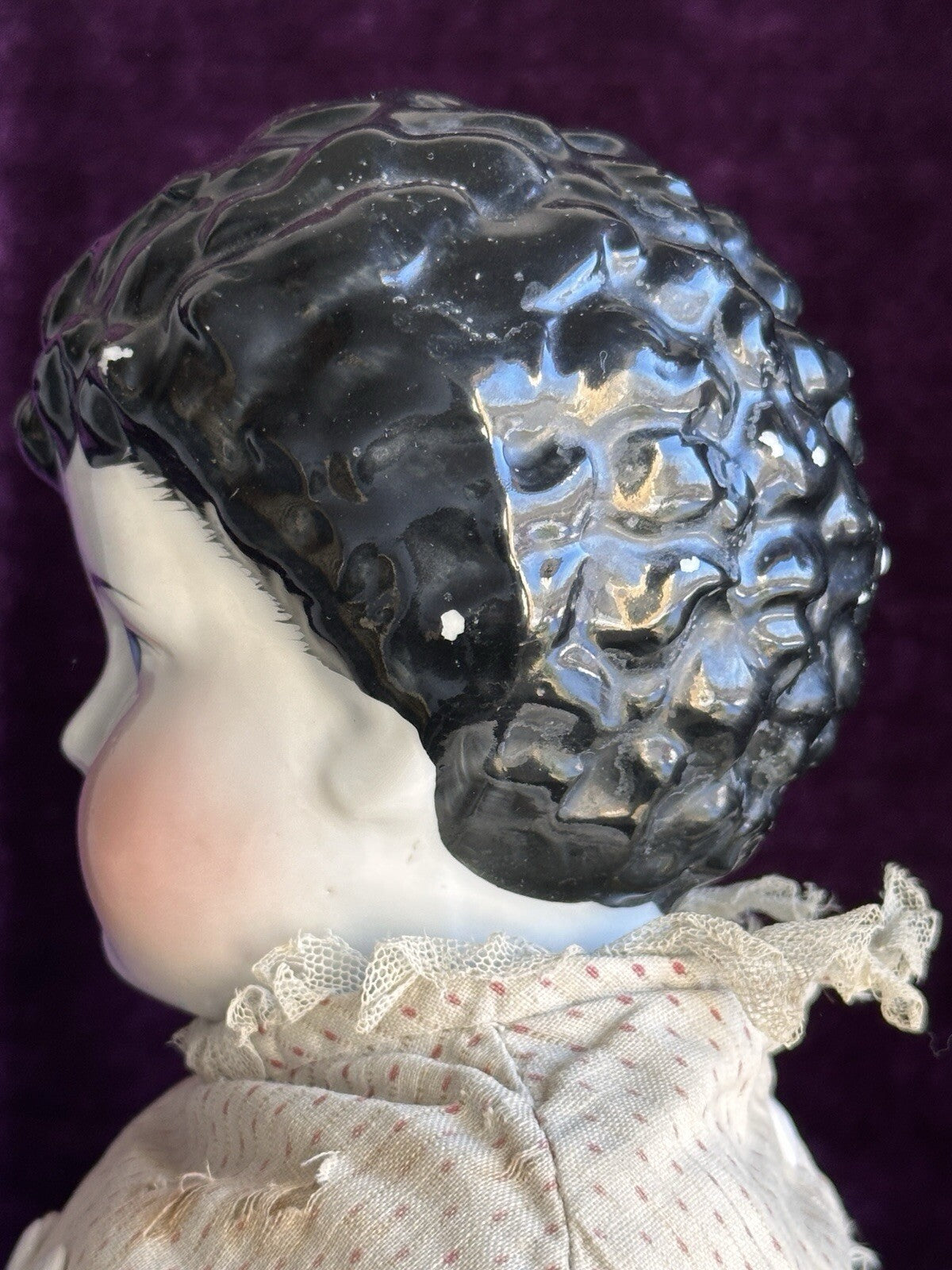 Large Antique German 26” Exposed Ears Curly Hair China Shoulder Head Doll